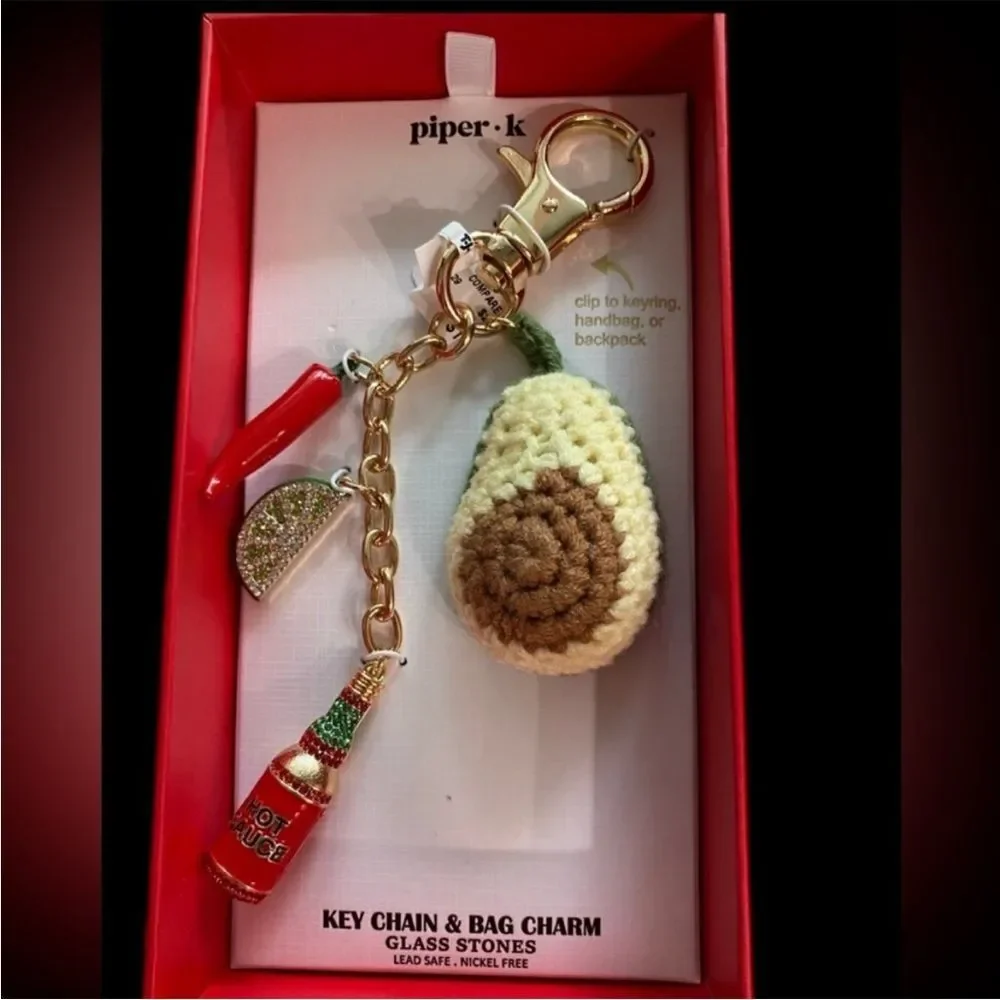 Piper K Knit Avocado Multi‎ Charm Keychain Bag Purse Southwestern NWT